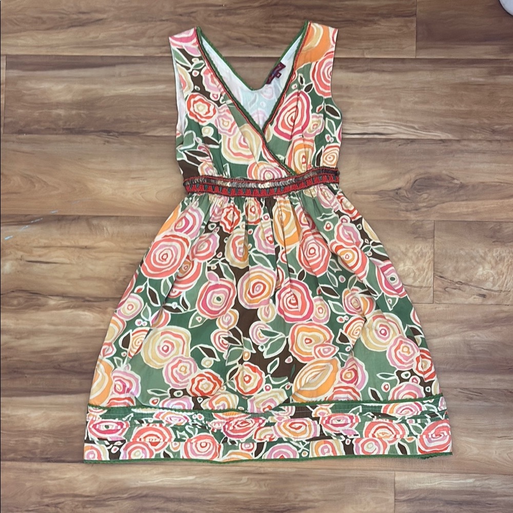 Floral Dress with Green and Pink Accents